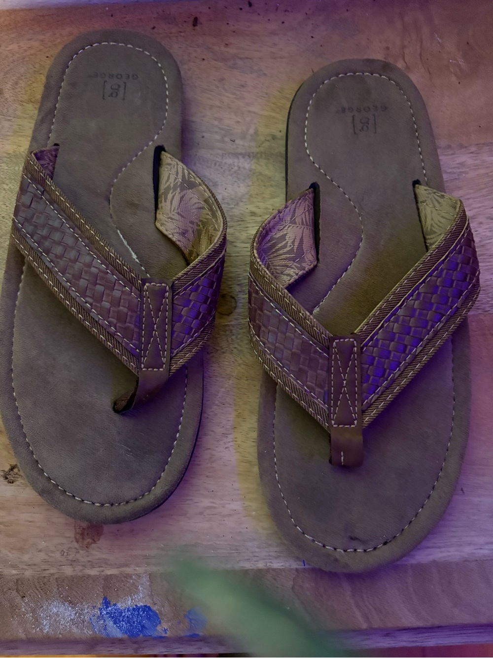 George Brown Suede Woven Strap Flip Flops